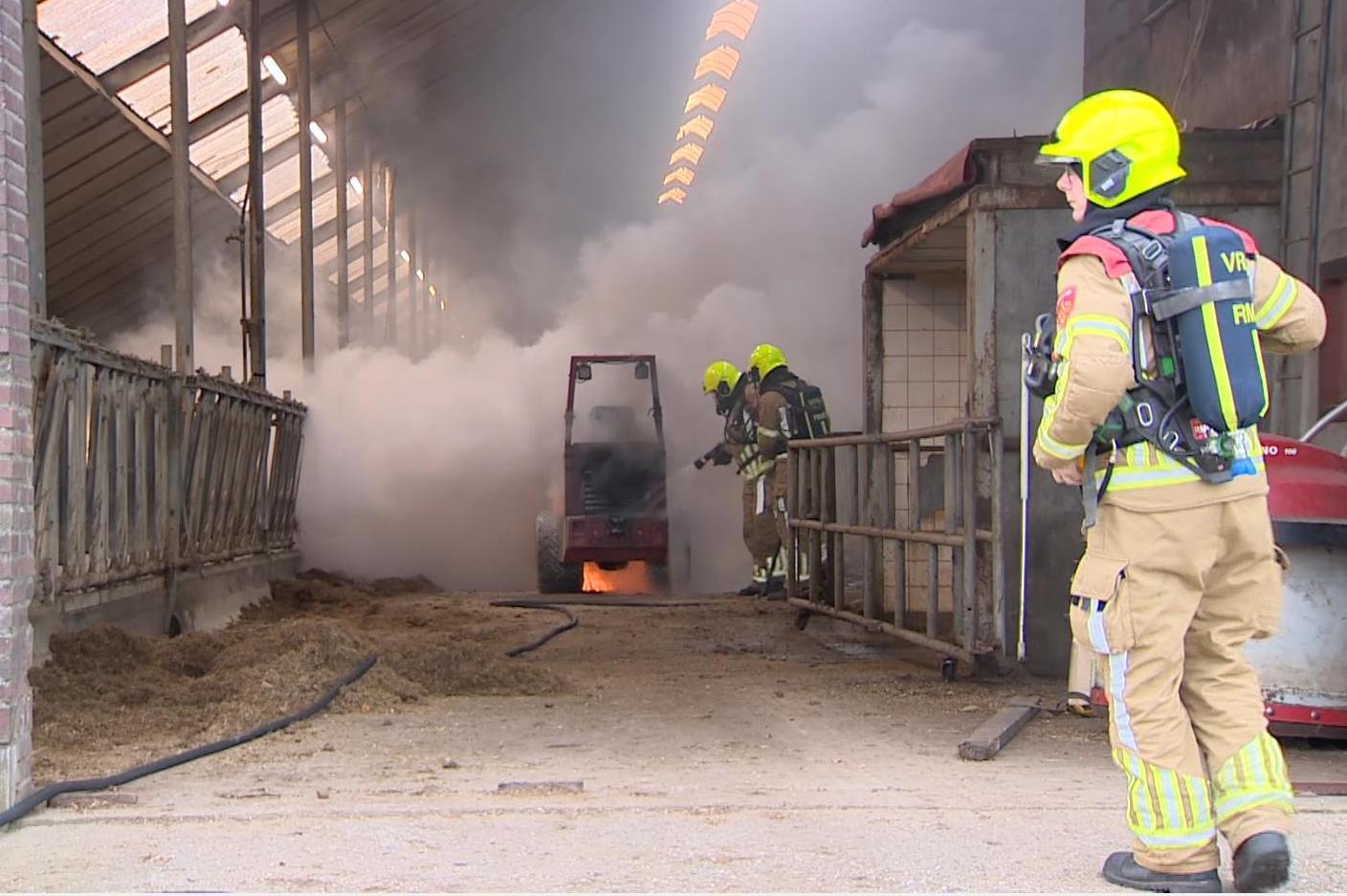 Brand in voertuig in stal Roosteren, koeien in veiligheid gebracht