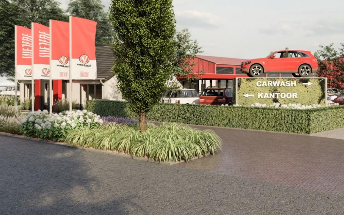 Blitterswijckenaar niet blij met vlaggen en auto op zuil van garagebedrijf voor zijn deur