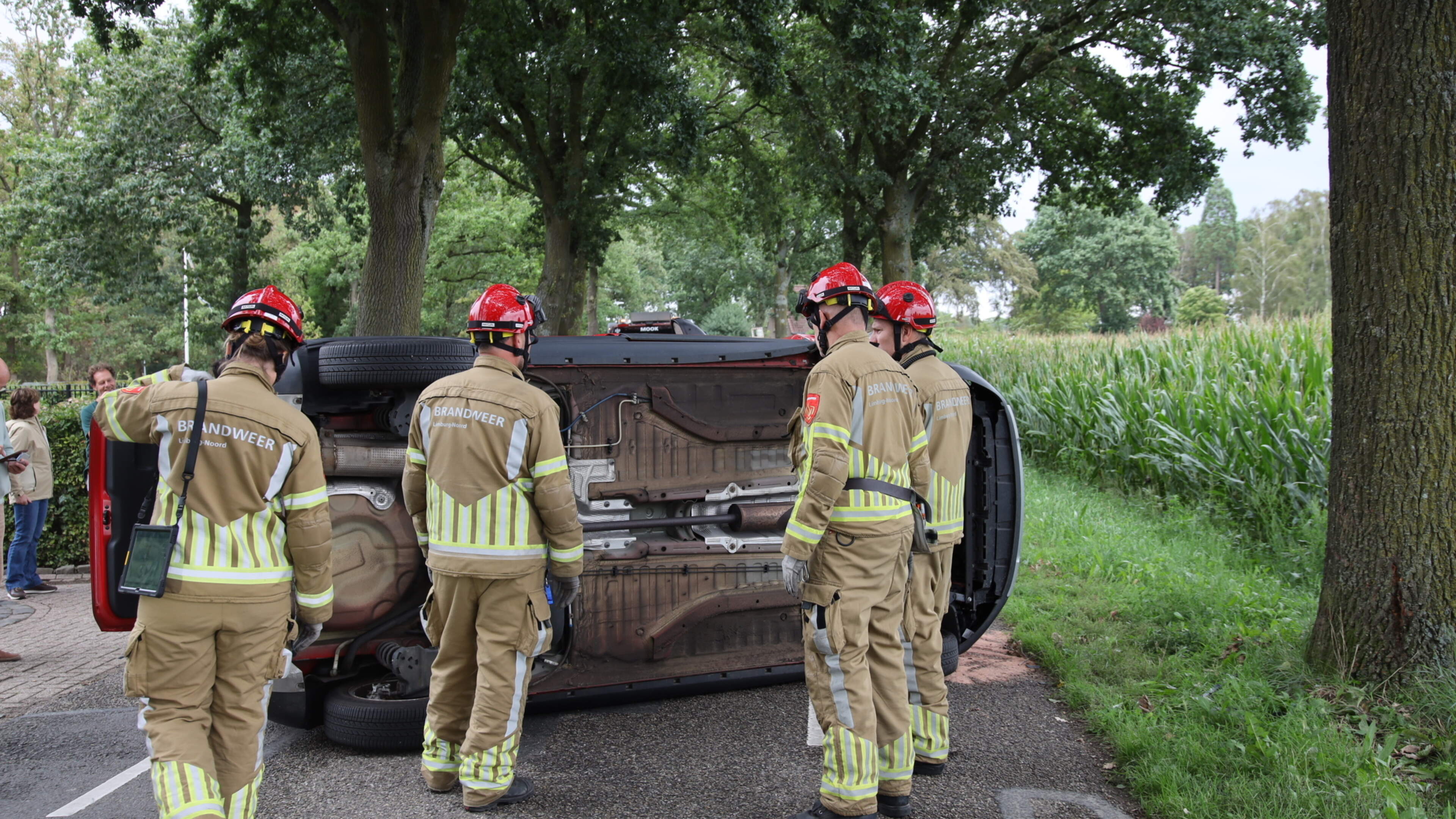 Auto botst tegen boom en eindigt op zijkant in Middelaar: een gewonde