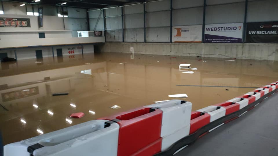 Kartbaan Powerarea Lemiers door wateroverlast voorlopig dicht; verzoek om voorlopig niet te reserver