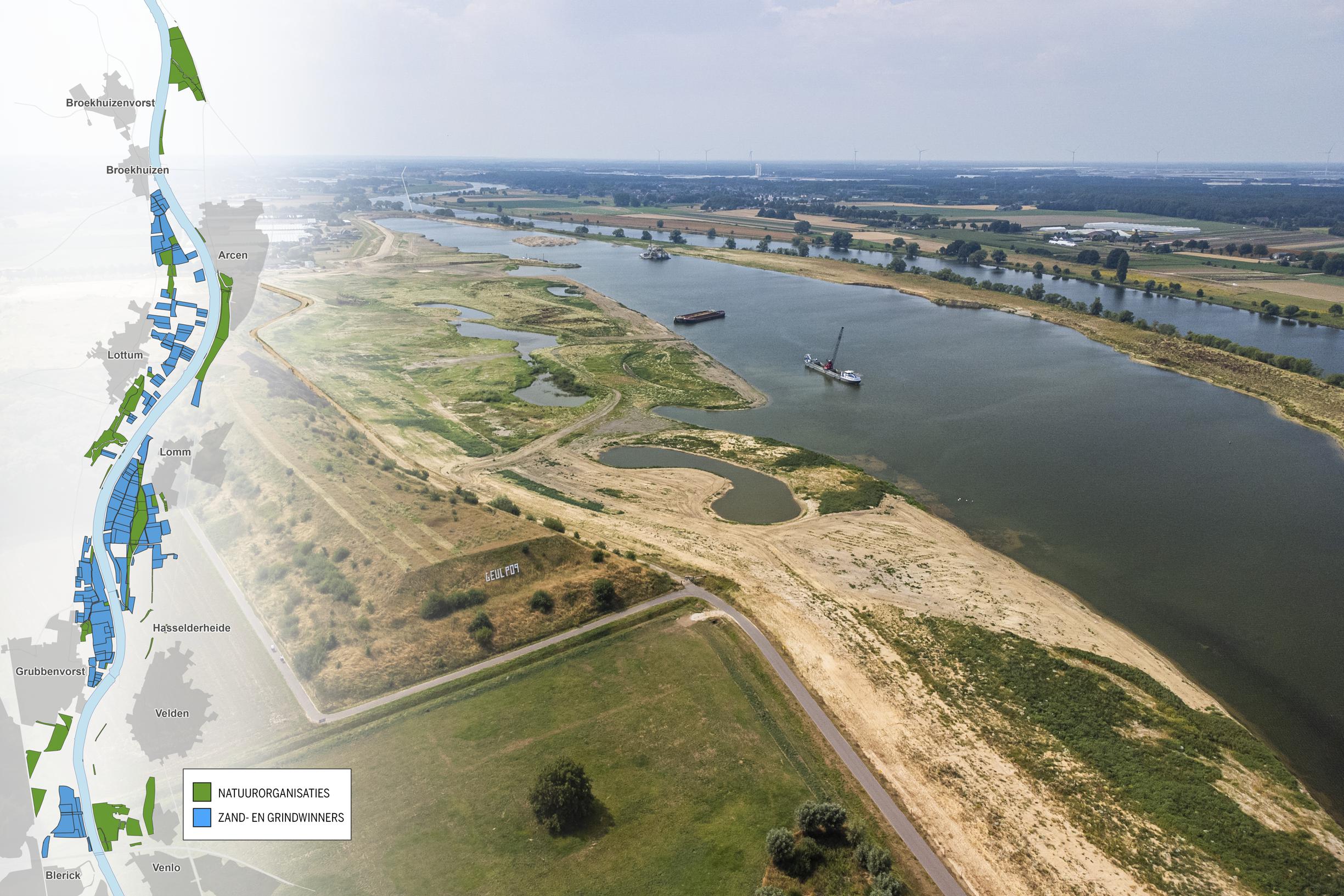 Ontgrinders zijn grootgrondbezitter langs de Maas: grond is macht