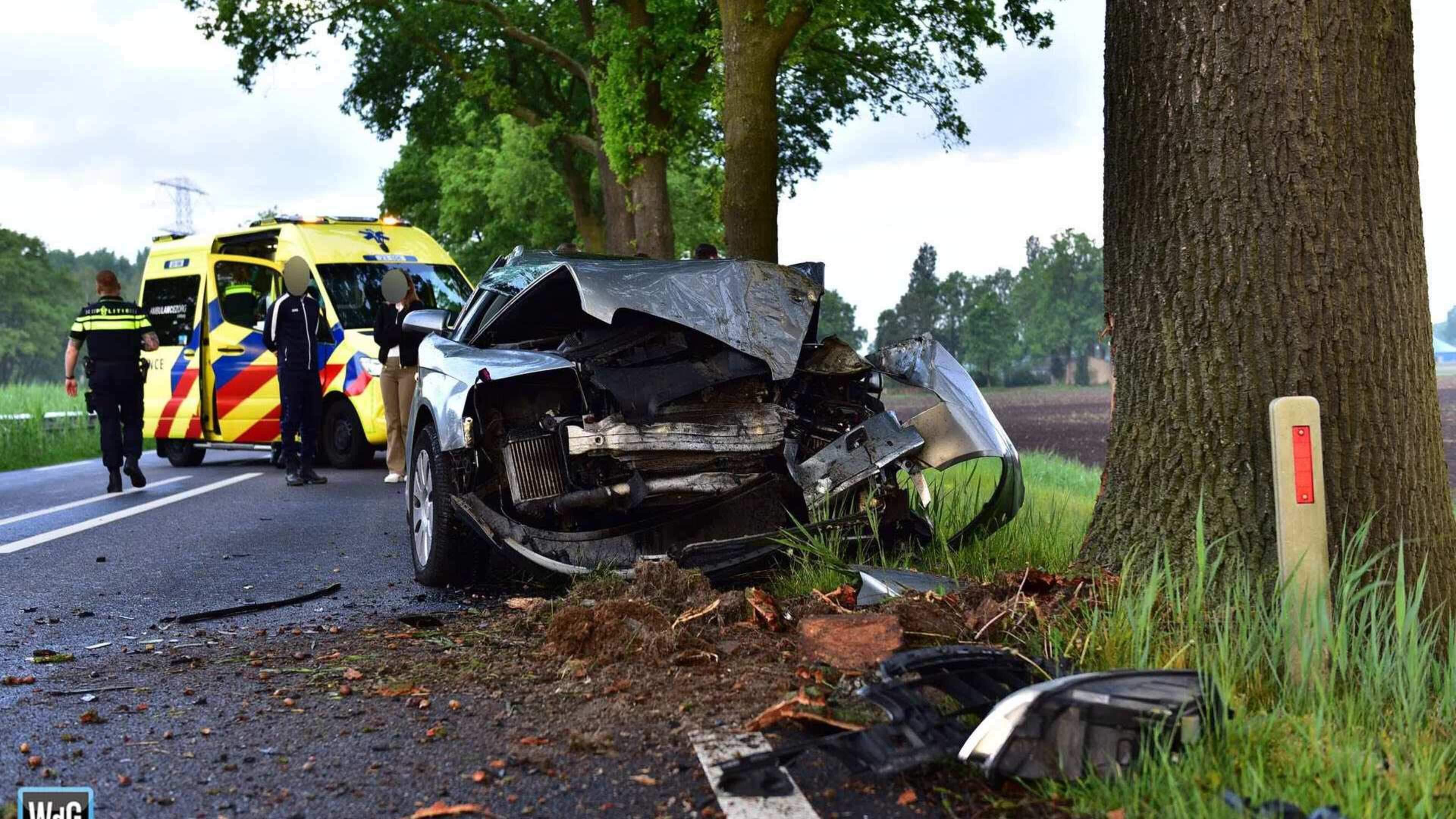 Auto flink beschadigd na botsing tegen boom in Ospel