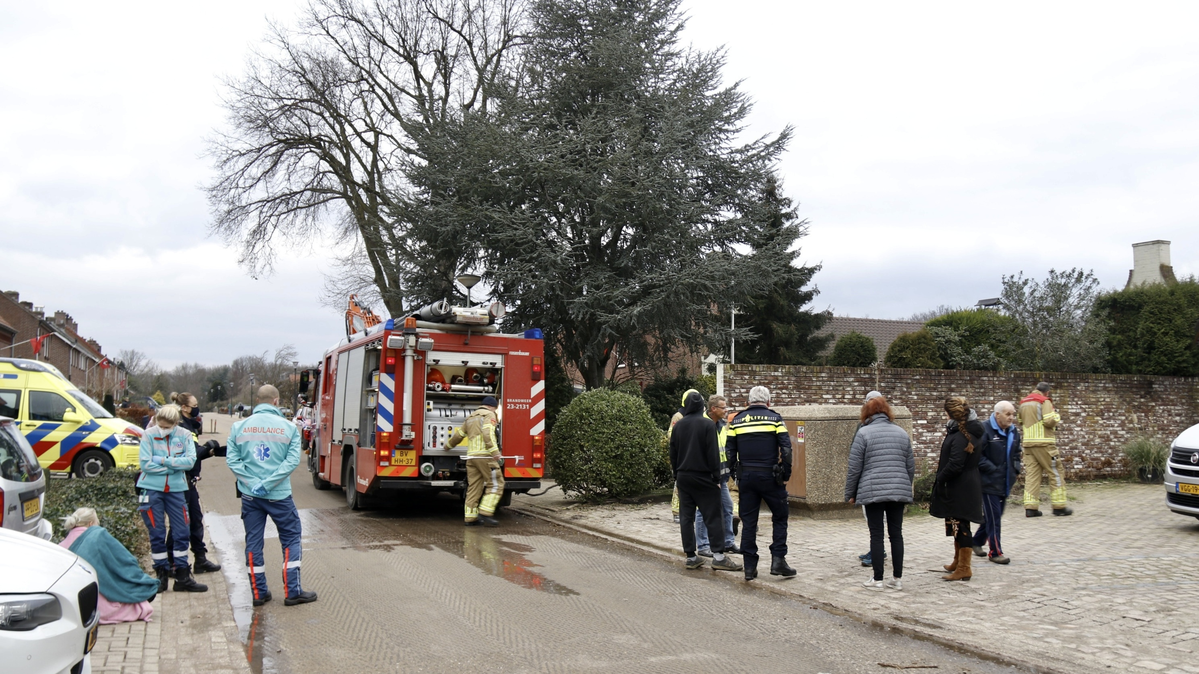 Ambulanceteam behandelt hond bij woningbrand in Wellerlooi